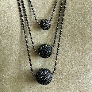 Lia Sophia Three-Strand Black Sparkle Hematite Ball Necklace